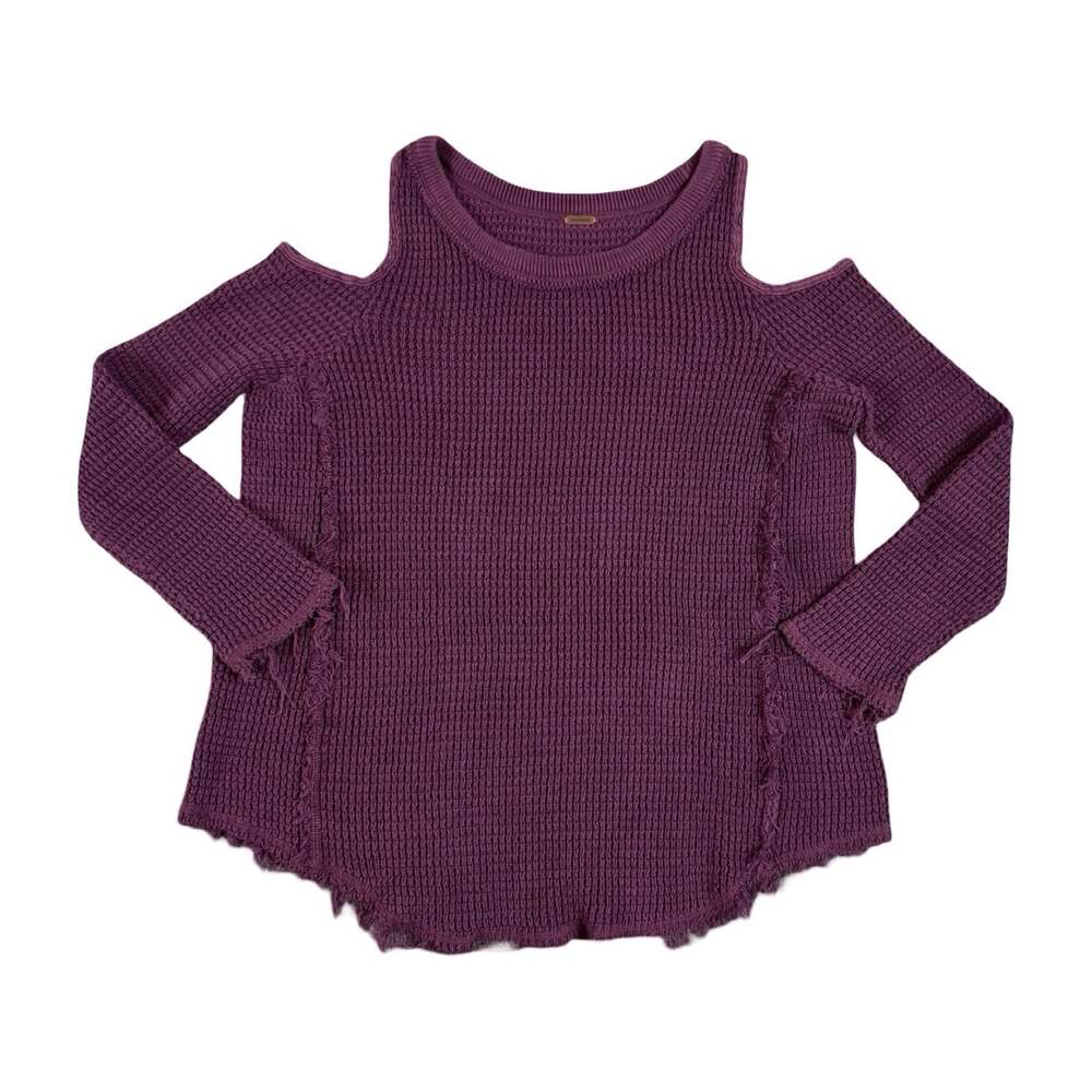 Women’s Free People Purple Waffle-Knit Crew Neck Cold Shoulder Sweater Size M